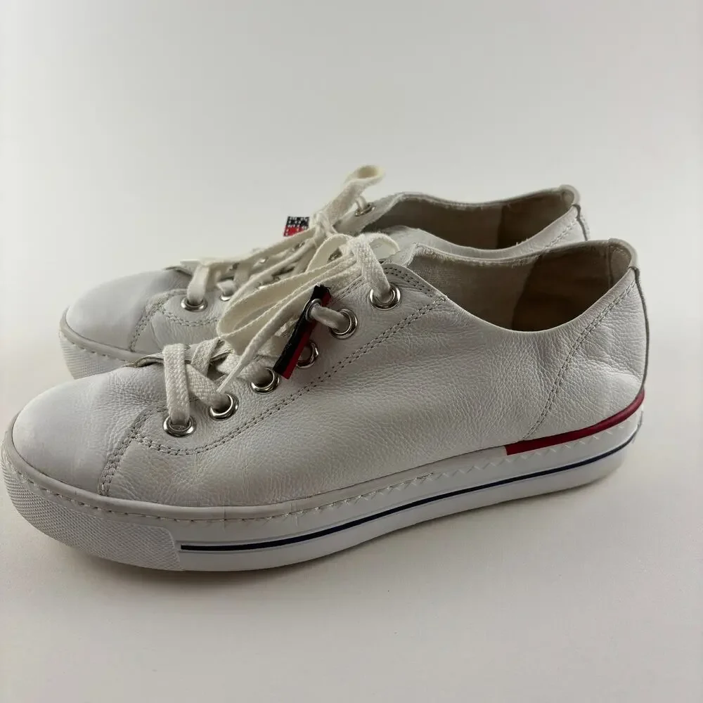Paul Green White Leather Sneakers Sz 8 Lace Up Casual Shoes - Picture 2 of 8